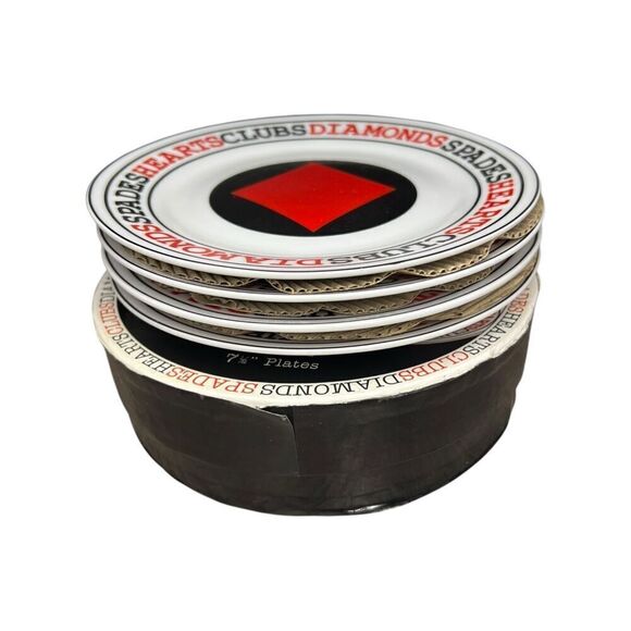 Full House Card Games Porcelain 7.5” Plates Vintage Set of 4 - Picture 3 of 5